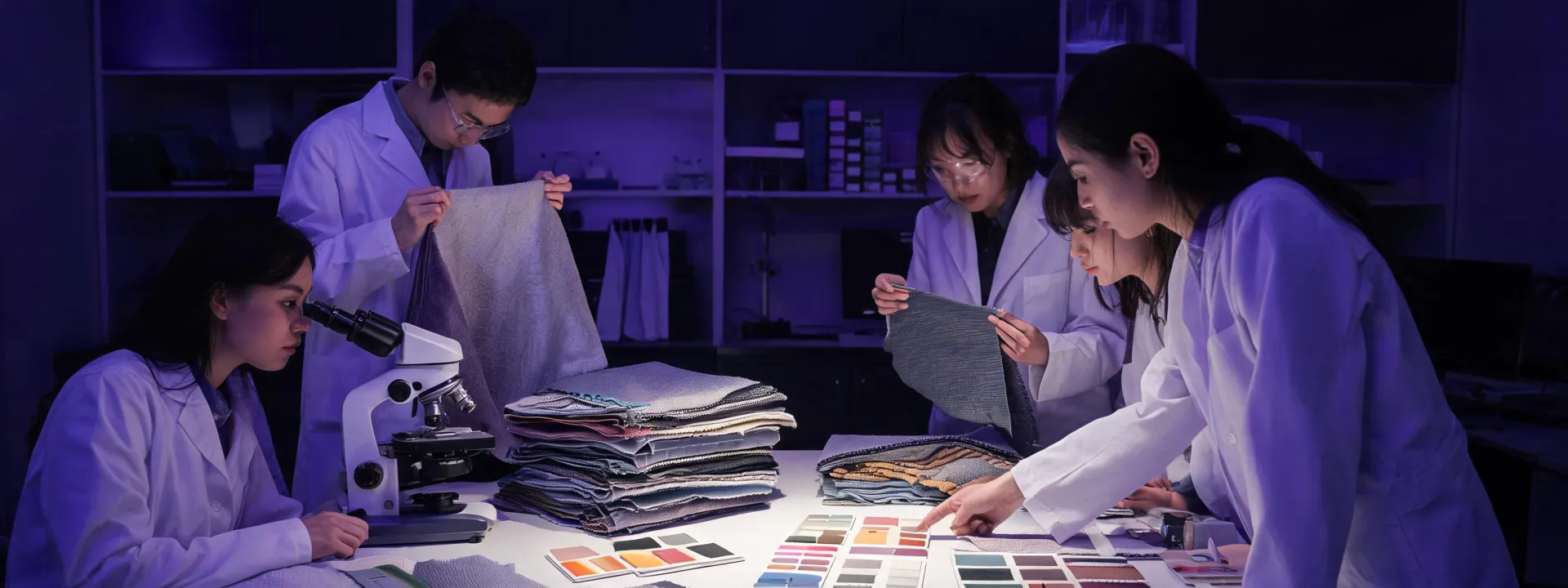 Outlast material research studio with fabric layers and thermal development tools