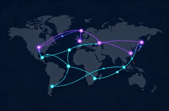 Abstract map showing global textile application collaboration