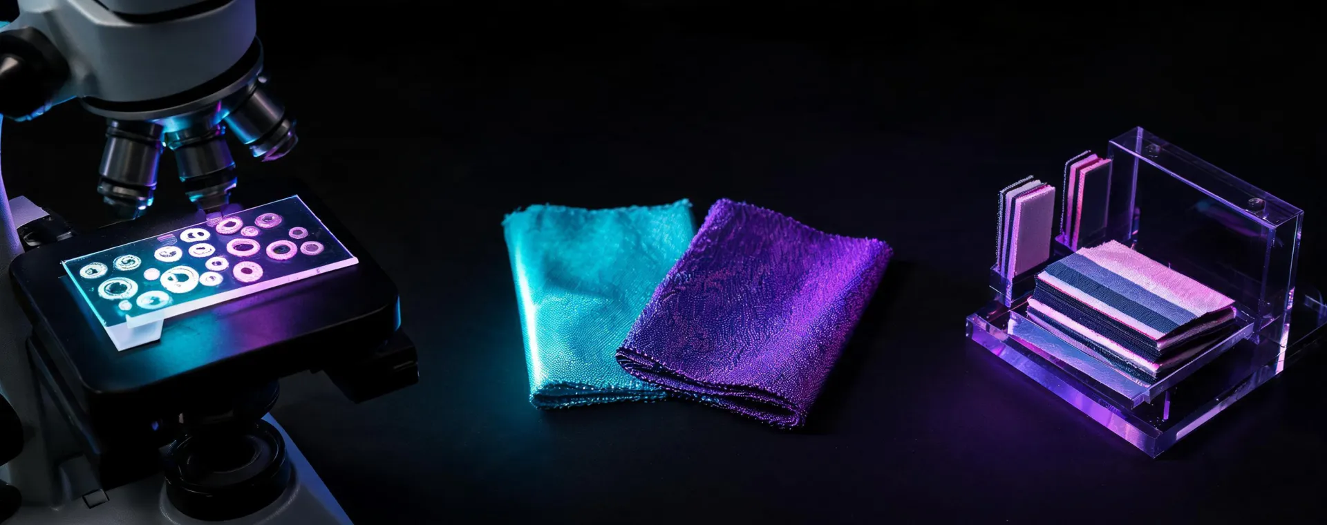 Textile material innovation lab with fibers, coatings and thermal test samples
