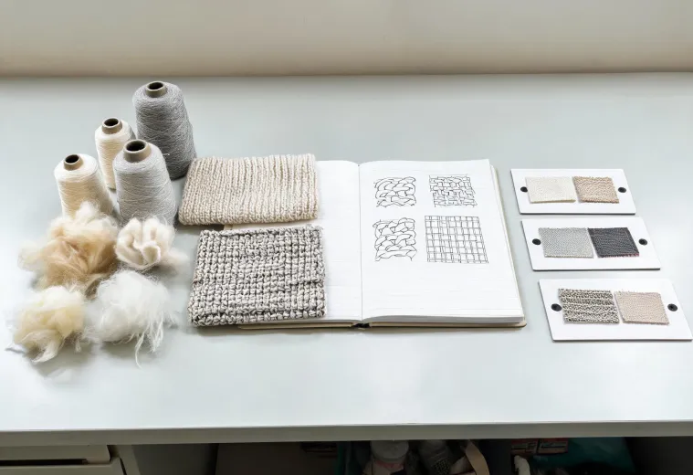 Fiber and yarn evaluation samples with textile construction records