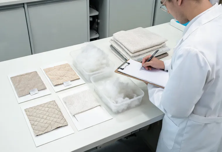 Bedding textile development with fiber fill and fabric samples